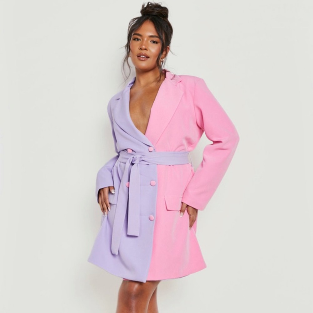 Color Block Obi Belt Blazer Dress
